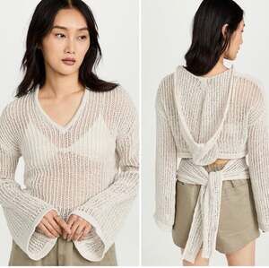 Cult Gaia Catherine Hooded Open Knit Tie-Back Sweater, Size S